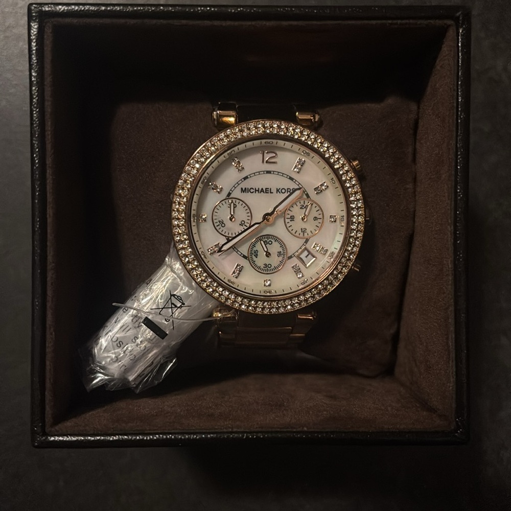 Michael Kors Parker Rose Gold Stainless Steel and Pavé Crystal Watch